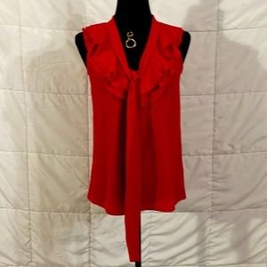 Red Sleeveless Ruffled Blouse